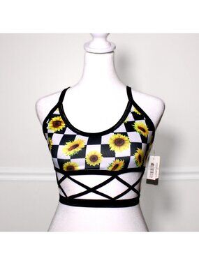 Spencer's Checkered Sunflower Print Bralette Crop Top Summer Festival Size XS/S